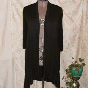 LaVanya Woman 1X Black 3/4 Sleeve Duster Sheer Lace Panel in Back